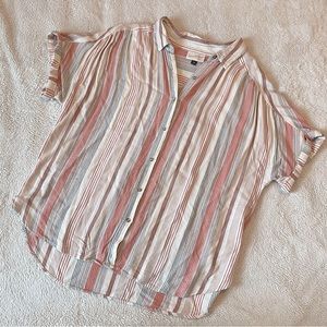 Striped Button Down Short Sleeve Shirt | Women’s Size XL
